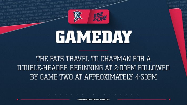 Gameday template with dark blue background, red geometric accents, logo placeholders at top, large white headline text, and body text area for event details. Multi-format design suitable for landscape, Instagram, and story layouts.