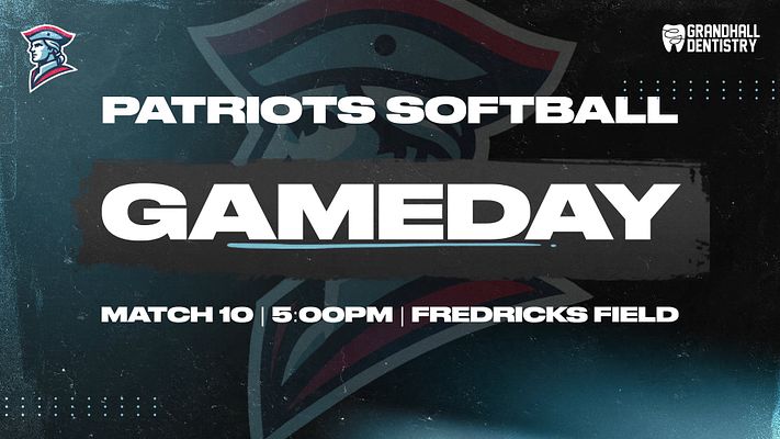 Gameday splash page template in dark colors with a bold central 'GAMEDAY' text, team name above, and match details below. Features logo on top left and sponsor logo on bottom right.