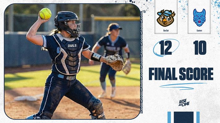 Score update template featuring large action photo area on left with baseball player, team logos at top right, opposing team scores in center, and 'Final Score' text with blue and navy accents