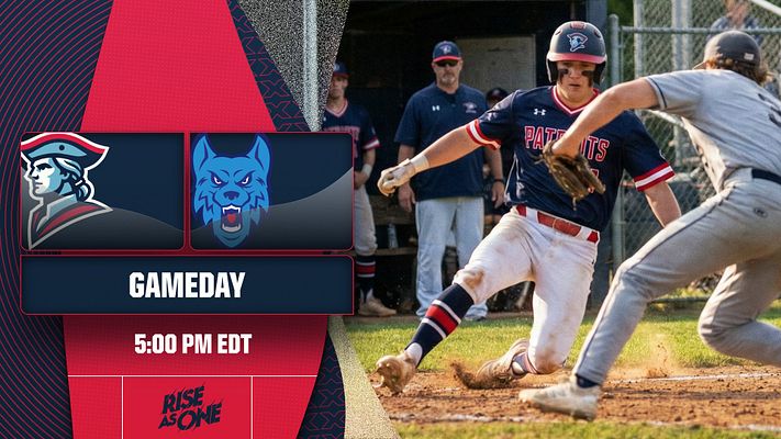 Gameday template with a dynamic layout featuring team logos on the left, bold 'GAMEDAY' text in the center, and game time details below, using vibrant colors and geometric elements.