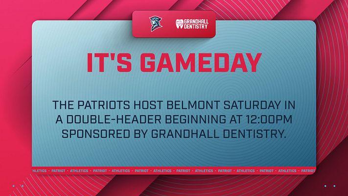 Game day template with bold pink and teal color scheme, featuring geometric diagonal stripe design. Large red headline area with logo placement at top, centered body text for event details, and sponsor branding bar. Multi-format layout for social media use.