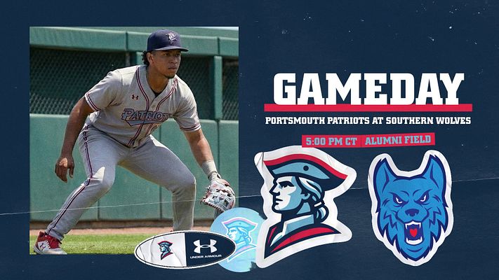 Gameday sticker template with dark blue background, featuring a player photo on the left, logos for opposing teams at the bottom, and game details prominently displayed.