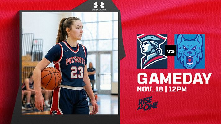 Jersey-inspired gameday template with bright red mesh texture background. Features player photo on left in Polaroid-style frame, opponent team logos with 'vs' in center, 'GAMEDAY' text, date and time on right, and motivational tagline below. Designed for multi-format export across landscape, square, and story dimensions.