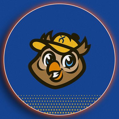 Social media profile template with neon design featuring circular avatar format, bright blue background with copper ring border, and centered bird logo with yellow and navy accent colors. Includes matching banner layout for Twitter, Instagram, and Facebook profiles.