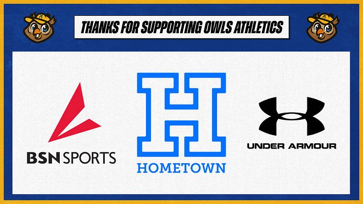 Sponsor recognition template with blue background, featuring a thank you message at the top and three logo areas for different sponsors below. Designed for sports sponsorship.