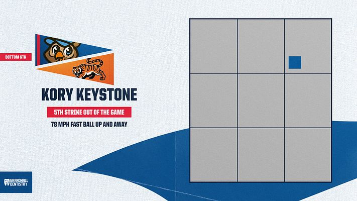 Multi-format baseball template featuring strikeout zone grid overlay, player mascot pennants on left, player name and strikeout stat section, and strike zone visualization with ball placement indicator. Designed for player spotlights and baseball statistics.