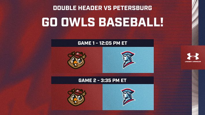 Gameday doubleheader template with gradient red background, featuring team logos for two games, game times listed, and Under Armour logo in the corner.
