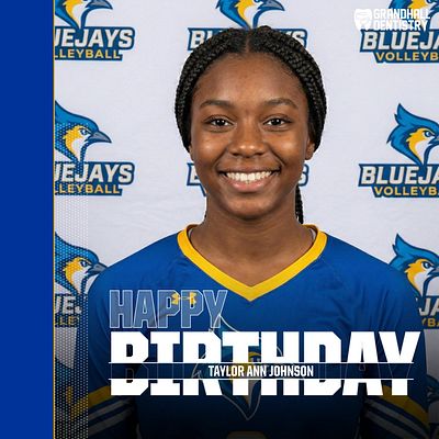 Player spotlight template with blue and yellow color scheme, featuring a large headshot on the right, 'Happy Birthday' text prominently displayed, and space for player name underneath.