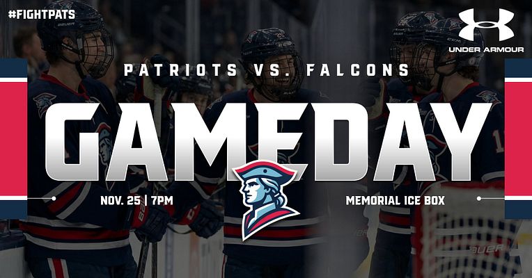 Gameday template featuring bold text centered, team matchup above, date and time below, with a dynamic athlete photo background and logo placements.