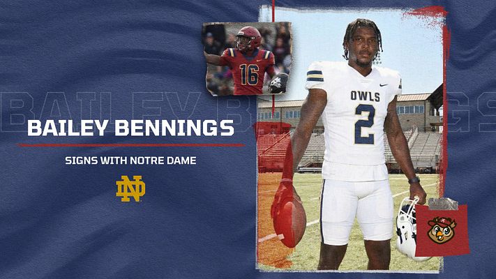 Signing day template with dark blue background, player photos on right side with polaroid-style frames, recruit name and commitment text on left, and team logo.