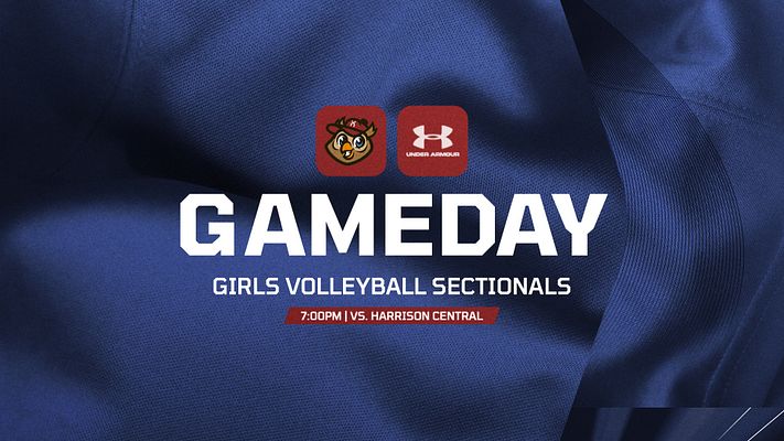 Gameday template featuring a navy background with textured fabric look, bold 'GAMEDAY' text, team logos, and space for game details, designed for social media sharing.