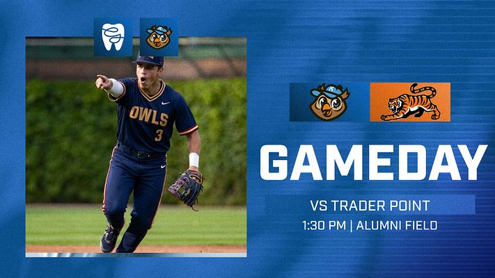 Gameday template featuring a player running on the field, with logos at the top, bold 'GAMEDAY' text, and game details in a structured layout. Designed for promotional use.