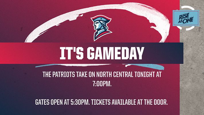 Gameday template with bold text for event details, featuring a team logo at the top left and colorful brushstroke backgrounds; designed for social media promotion.