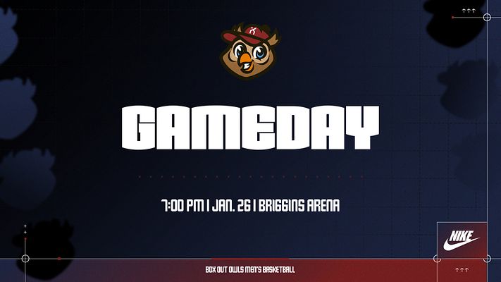 Social media graphic template featuring bold 'GAMEDAY' headline, game details below, logo placement, dark color scheme with highlights for multi-format use.
