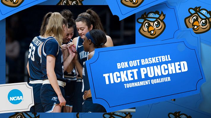 Player spotlight template with bright blue background, large photo area showing athletes, and bold white text reading "Ticket Punched" with tournament qualifier messaging. Designed for multi-format use including social media posts and stories.