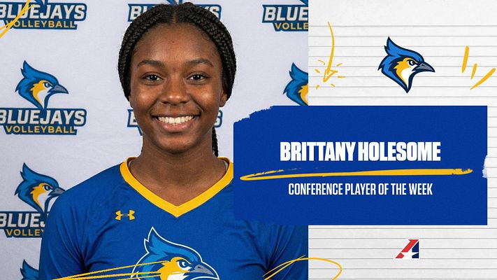 Player spotlight template with a blue and white color scheme, featuring a photo of an athlete on the left, and a text area for the name and title on the right, designed for social media.