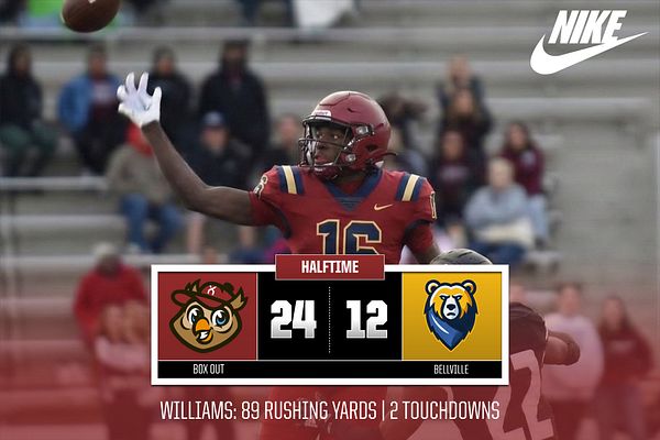 Multi-format score update template featuring halftime scores for two teams. Includes team logos, score display, player stats area, and bold colors for eye-catching design.
