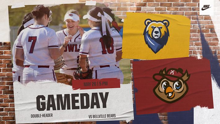 Gameday poster template with a brick background, featuring player images on the left, team logos on colorful banners, and large text for game details at the bottom.