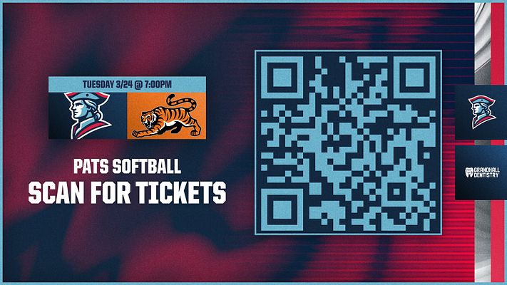 QR code template with red and navy gradient background, featuring a large gold QR code on the right, text area for event details on the left with team logos and date/time section, suitable for sports promotion across landscape and portrait formats