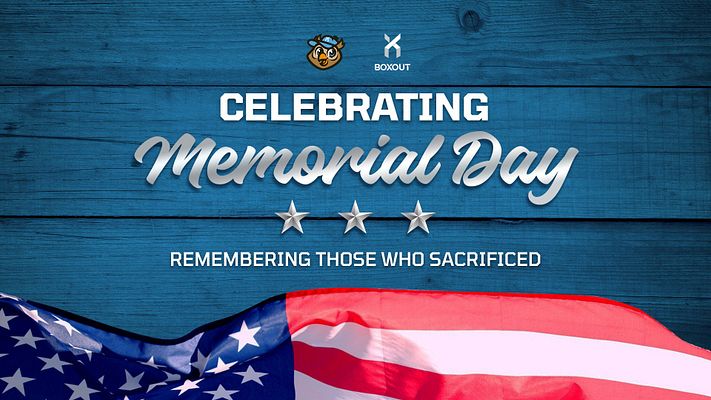 Memorial Day template with wooden background, large text reading 'CELEBRATING MEMORIAL DAY', stars above, and an American flag on the bottom right for promoting honoring sacrifices.