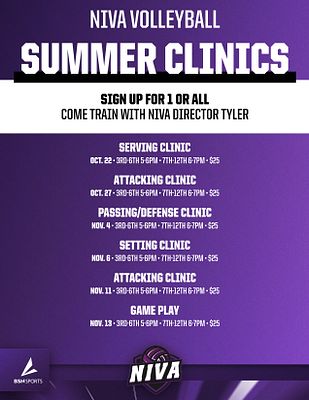 Vertical clinic letter template featuring purple background, bold title at the top, sections for clinic details and pricing, and a QR code at the bottom for sign-ups.