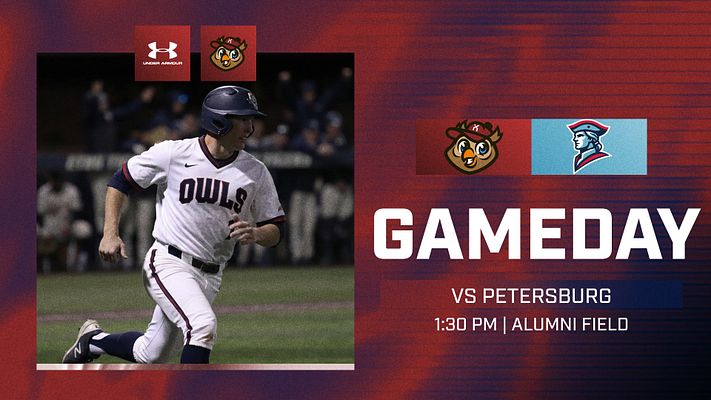 Gameday template featuring a player running on the field, with logos at the top, bold 'GAMEDAY' text, and game details in a structured layout. Designed for promotional use.