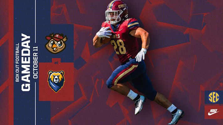 Multi-format gameday template featuring player photo cutout on red and navy background with vertical text banner, team logos, and athletic brand marks. Designed for social media across landscape and portrait formats.