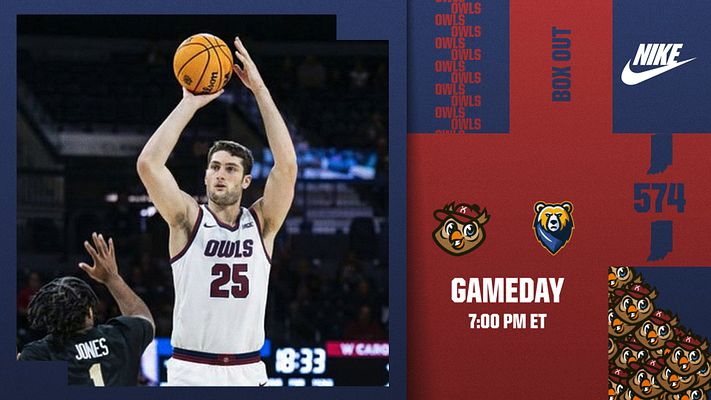 Multi-format game day template featuring branded quilt design with navy and red color scheme. Large player photo area on left showing basketball action, right side displays team logos, mascots, brand marks, and game time text. Designed for landscape, Instagram, and story formats across social media platforms.