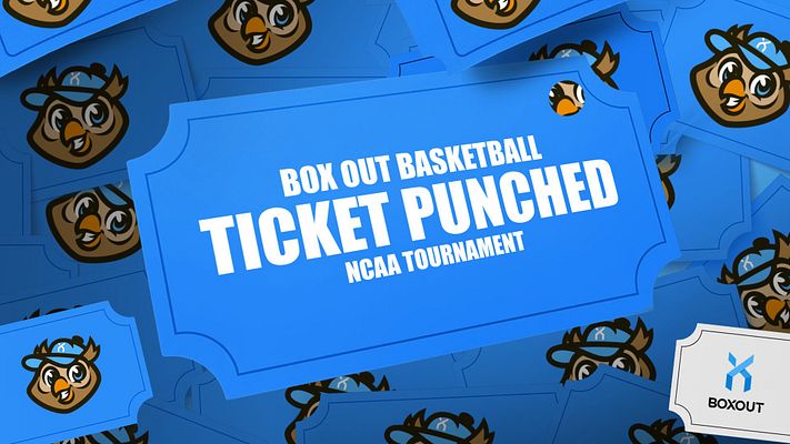 Ticket highlight template featuring a bold red background with scattered ticket graphics, central text for Ohio State Basketball and NCAA Tournament, and Nike logo at the bottom.