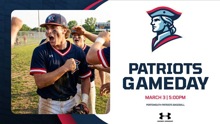 Template featuring a large player photo on the left with a dark blue background, bold text on the right, along with game date and team name below.