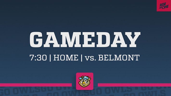 Game day template with vibrant purple background, large white "GAMEDAY" text at top, time/date/location details below, team logo in center with orange square background, and gold horizontal accent bars
