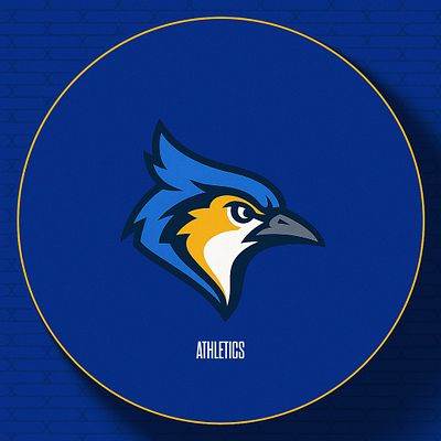 Social media graphic template featuring a circular logo layout with a bold anchor design in purple and yellow, labeled 'ATHLETICS' at the bottom for branding.