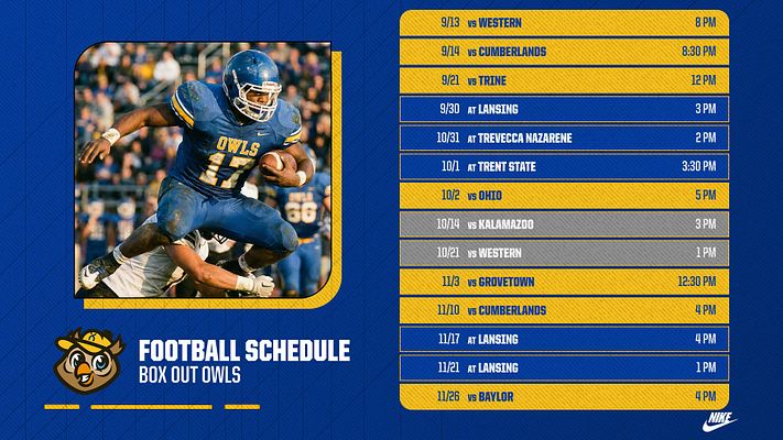 Multi-format sports schedule template featuring blue and gold color scheme, photo placeholder for player, and layout for upcoming games with times and opponents.