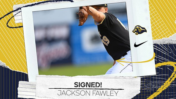 Signing day template with notebook-style design featuring yellow and navy colors, polaroid-style photo frame with player image, text banner for signature and player name, hand-drawn doodles, torn paper elements, and logo placement areas. Exports to landscape, square, and story formats.