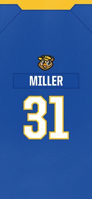 Vertical lock screen template featuring a jersey design with a navy background, large player name 'MILLER' and number '31' in bold white. Ideal for recruiting announcements.
