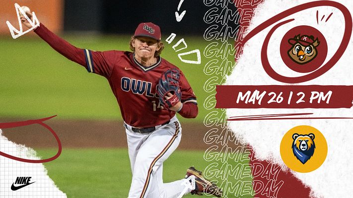 Multi-format gameday template featuring a dynamic baseball player image on the left, game details on the right, playful graphics, and a red and white color scheme.