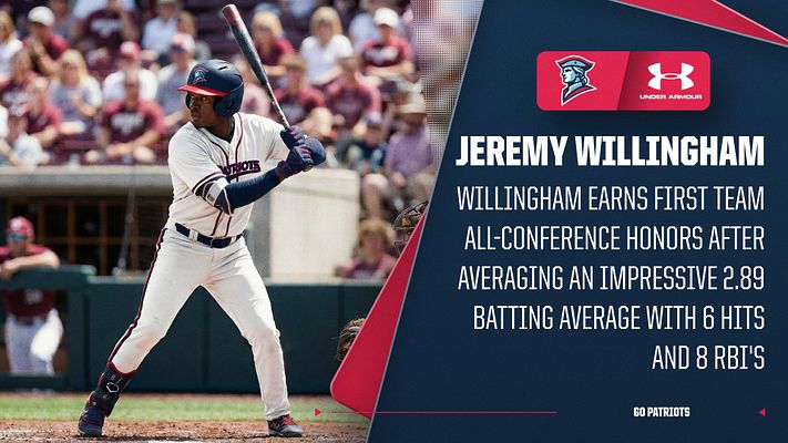 Social media graphic template with a dark blue and red color scheme, featuring a large photo placeholder on the left and text areas for quotes or stories on the right.