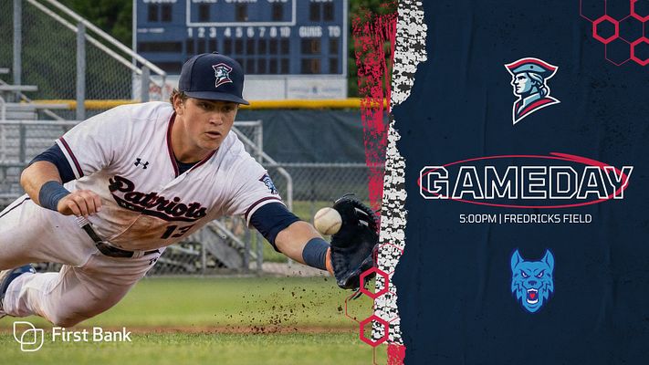 Multi-format gameday template with hexagon pattern design. Features player photo on left, dark blue background on right with team logo, 'GAMEDAY' text, game time and location, and opponent logo. Exports to landscape, square, and story sizes for social media.