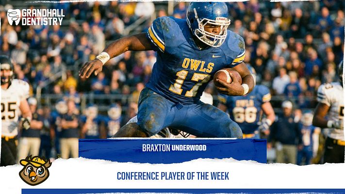 Player spotlight template with paper tear design featuring a large action photo area, player name banner below the image, and headline text section at bottom. Includes team logo placement and blue and gold color scheme. Designed for multiple social media formats.