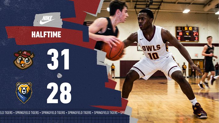 Score template with burgundy and gold highlighter-style design, featuring halftime scores on left with team logos and large numbers, dynamic basketball player action photo on right, available in landscape and portrait formats