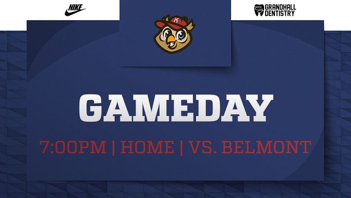 Announcement template with a dark blue background, featuring a central 'GAMEDAY' text area in white, time and matchup details below, and logo placeholders at the top.