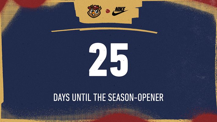 Countdown template with bold white '25' on a textured background, featuring logo at top and text below stating 'DAYS UNTIL THE SEASON-OPENER.' Designed for event countdowns.
