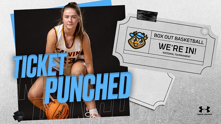 Player spotlight template featuring a large cutout photo of an athlete on the left, bold 'TICKET PUNCHED' text, and a ticket design for tournament details on the right.