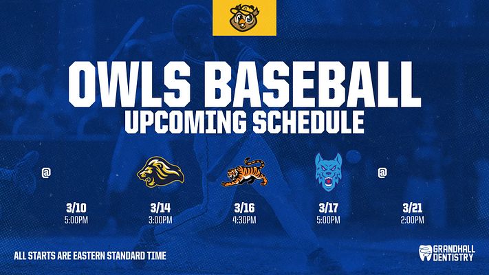 Upcoming schedule template with dark blue background, team logo at top, white title text, and five game cards displaying opponent logos, dates, and game times across the layout. Includes footer note about timezone and sponsor branding.