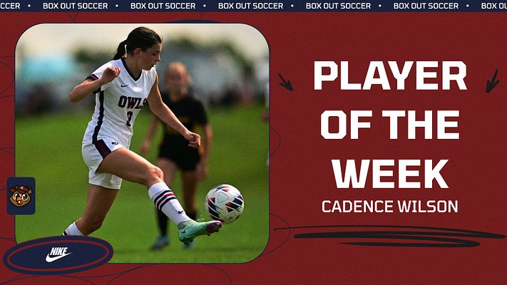Multi-format social media template with burgundy background, rounded player photo on left, and large white text on right for player of the week recognition. Features soccer logo and brand elements, designed for landscape, Instagram, and story formats.