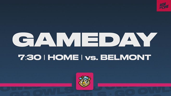 Game day template with vibrant purple background, large white "GAMEDAY" text at top, time/date/location details below, team logo in center with orange square background, and gold horizontal accent bars