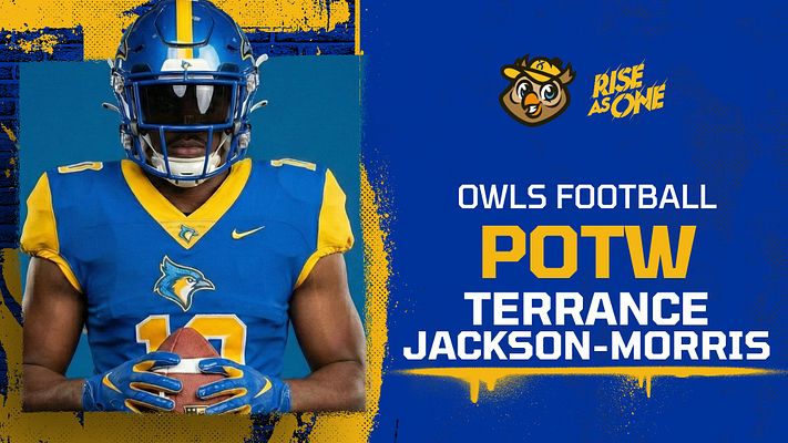 Player spotlight template with bold blue and gold colors, featuring a cutout player photo on the left and large text for the player's name and title on the right, ideal for social media sharing.