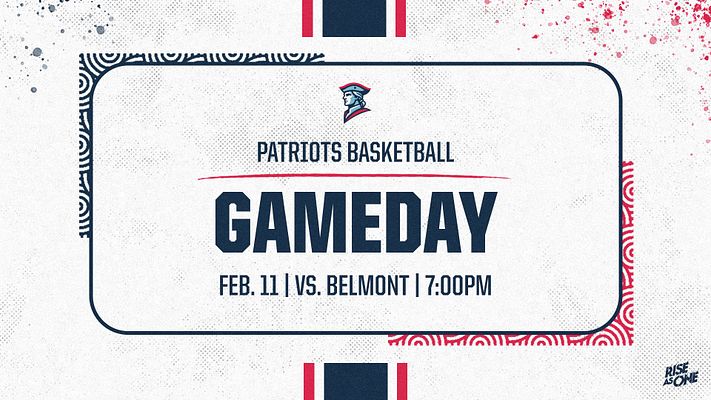 Gameday template featuring bold text layout with team name at top, 'GAMEDAY' in large font, event details below, and graphic elements in red, navy, and white.