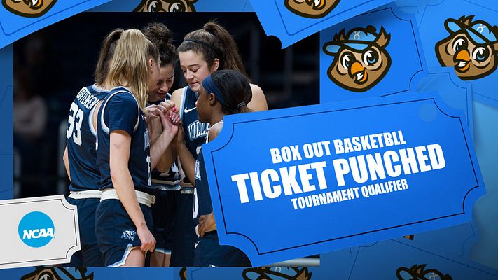 Player spotlight template with bright blue background, large photo area showing athletes, and bold white text reading "Ticket Punched" with tournament qualifier messaging. Designed for multi-format use including social media posts and stories.