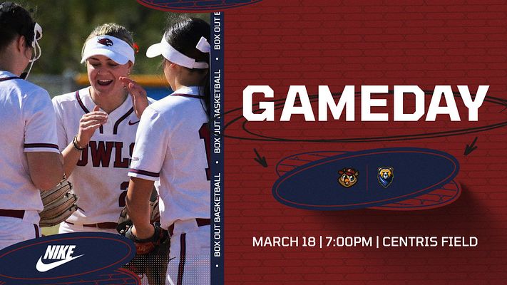 Gameday template with dark blue background and red accents, featuring oval photo placeholders, bold 'GAMEDAY' text, and areas for date, time, and team logos.